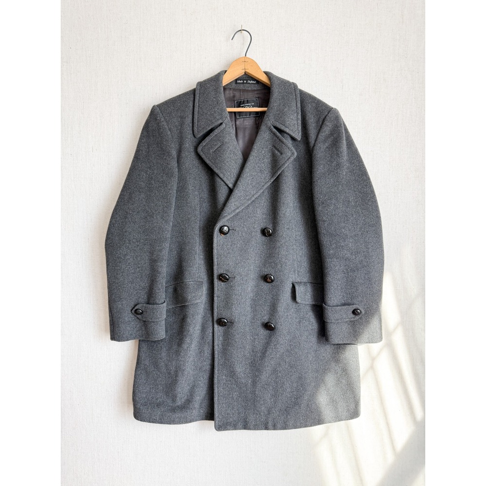 Saks‎ Fifth Avenue Mens Grey Wool Cashmere Double Breasted Overcoat Peacoat